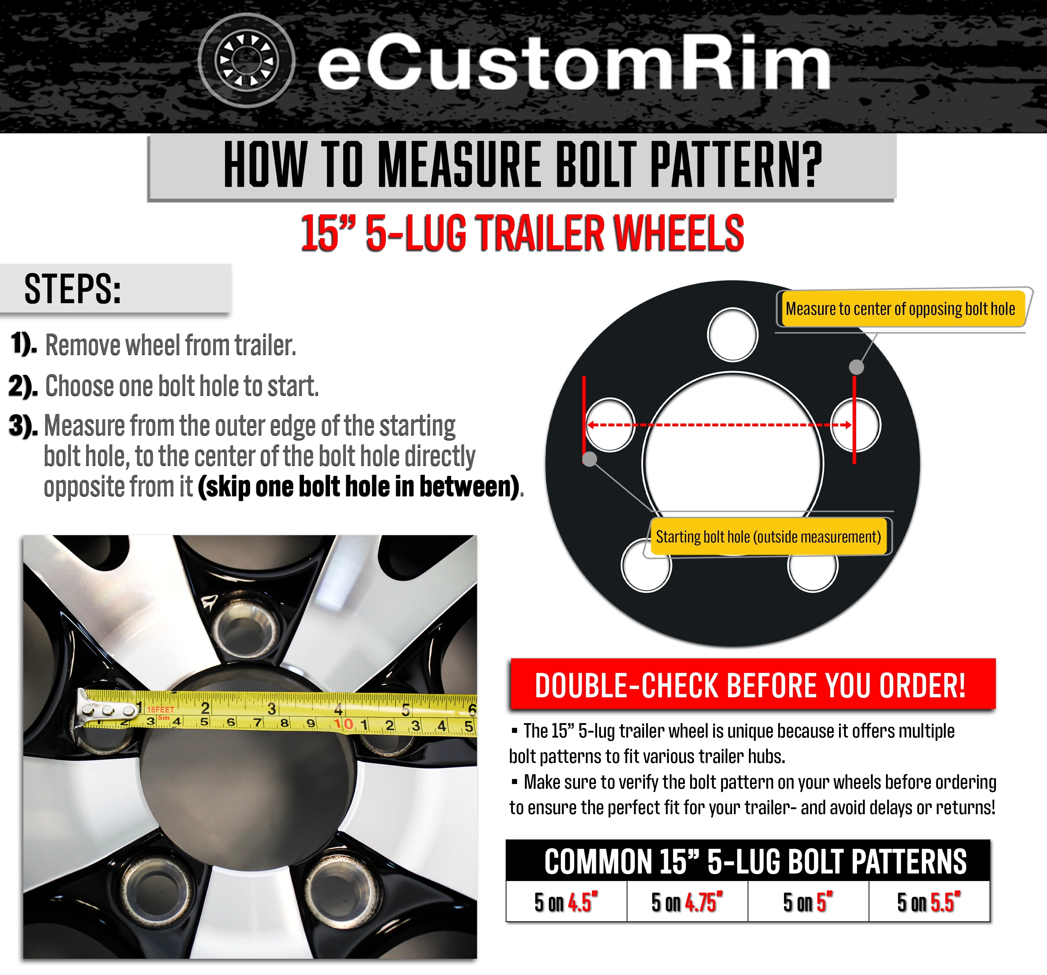 eCustomrim 2-Pack Trailer Tire Rim ST185/80D13 Load C 13 Inch 5 Lug White Wheel